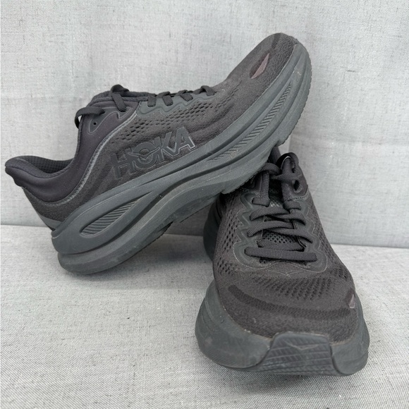 Hoka One One Bondi 9 Triple Black 1162011-BBLC Women’s Running Sneakers sz 8B - Picture 7 of 8
